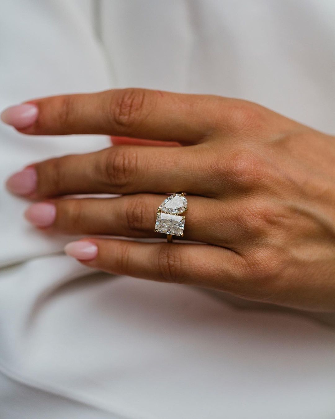 2.8Ct White Radiant And Pear Cut Two Stone Ring | Anniversary Gift Ring For Her | Toi Et Moi Ring | Stacking Ring