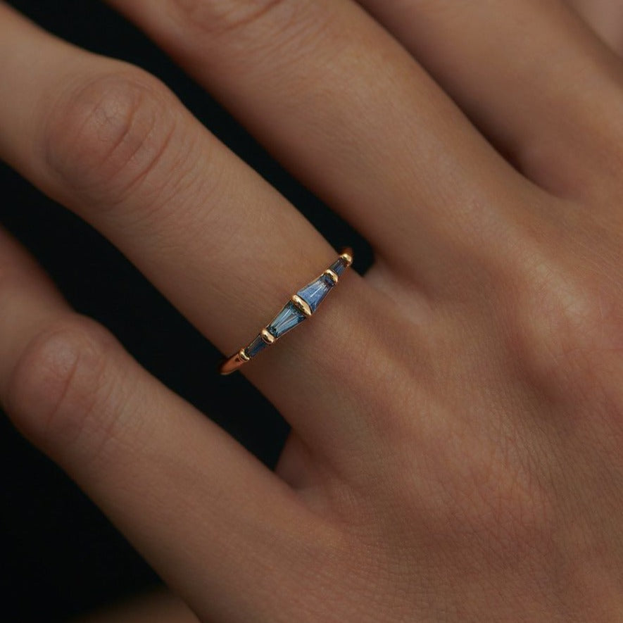 1.2CT Blue Tapered Baguette Cut Bar Set Ring | Birthstone Ring For Women | Minimalist Ring | Unique Ring