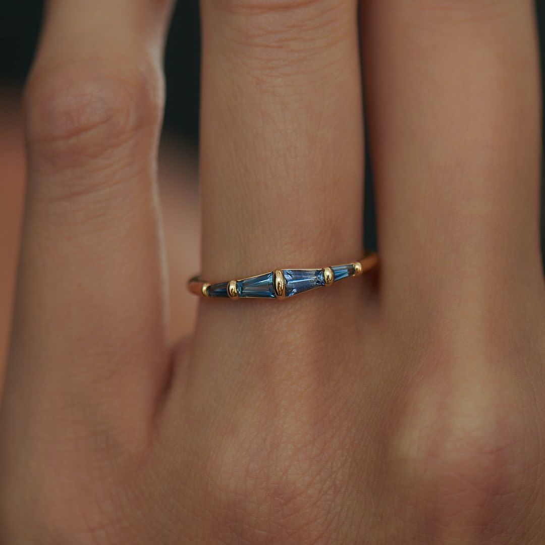 1.2CT Blue Tapered Baguette Cut Bar Set Ring | Birthstone Ring For Women | Minimalist Ring | Unique Ring