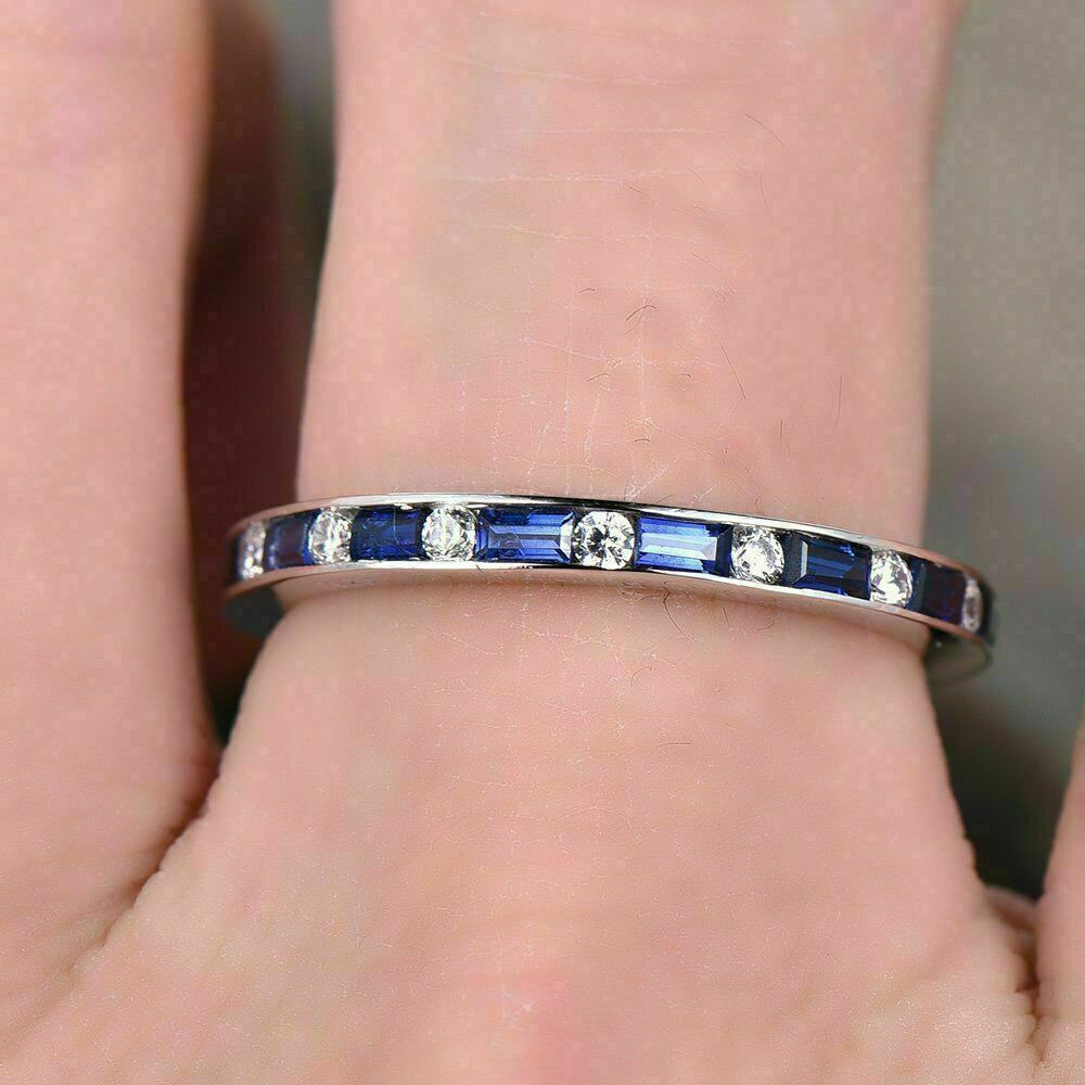 2.70Ct Blue Emerald Cut Full Eternity Band Ring | Daily Wear Band Ring | Timeless Design