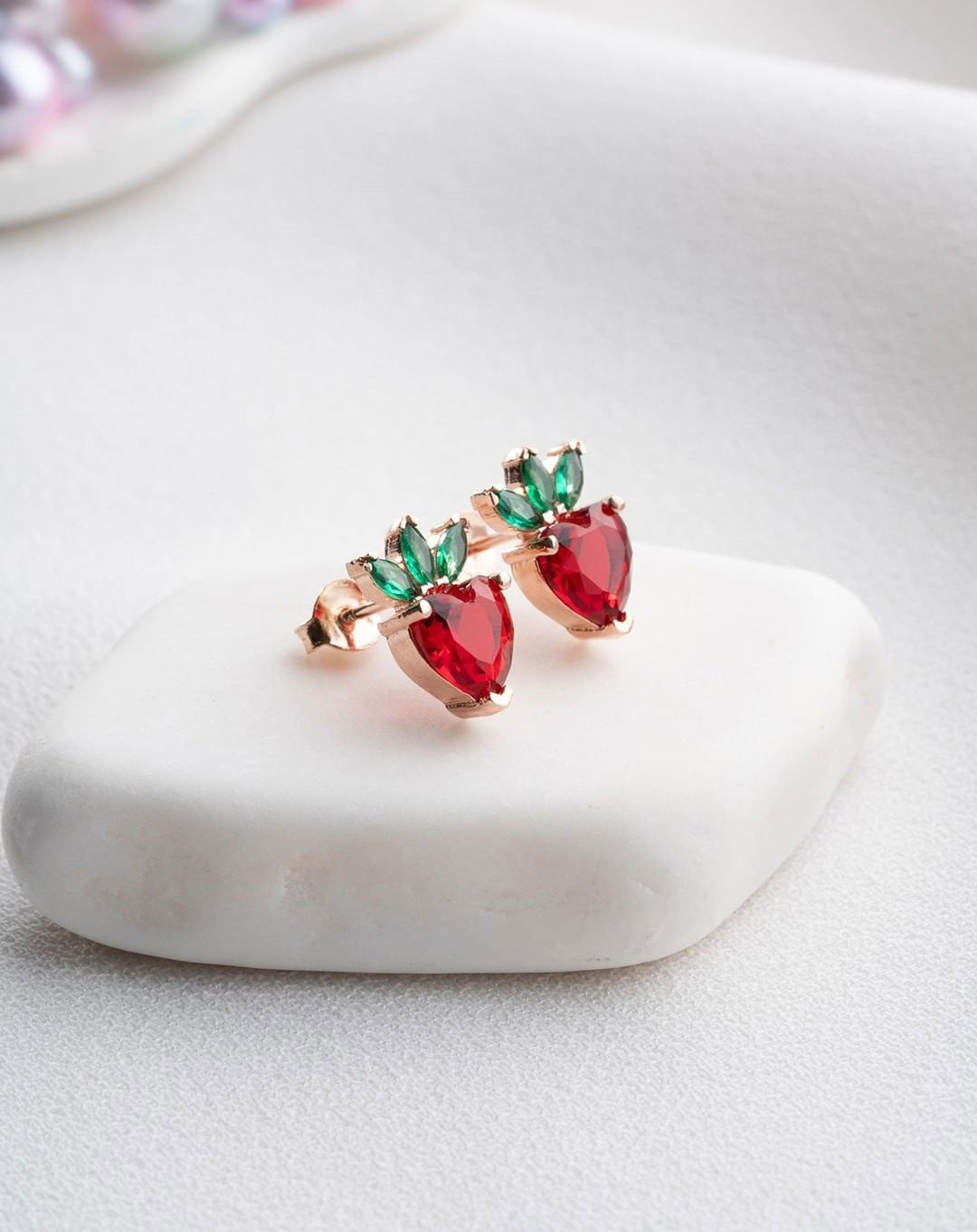 Strawberry Shape Red Heart Cut Cubic Zirconia Solitaire Earrings For Women | Birthday Gift For Teenage Girl | Promise Gift Earring For Love
