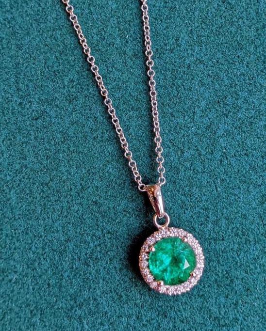 2.77Ct Green Round Cut Halo Pendant | Birthday Gift pendant For Women | Jewelry Collection | Timeless Design