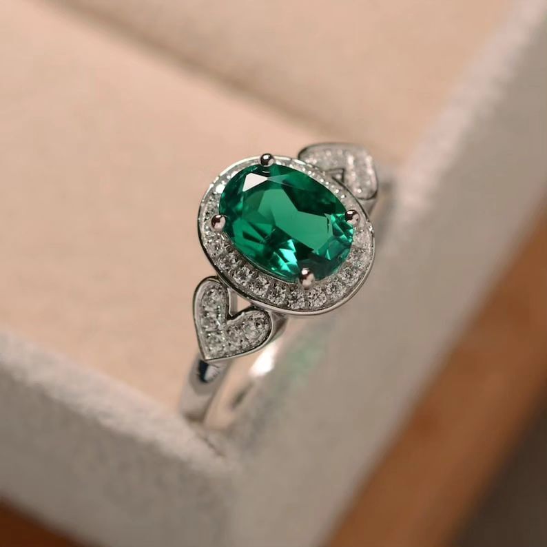 3.2Ct Green Oval Cut Halo Ring | Birthday Gift Ring For Mother | Glamorous Ring For Her | Customize Ring