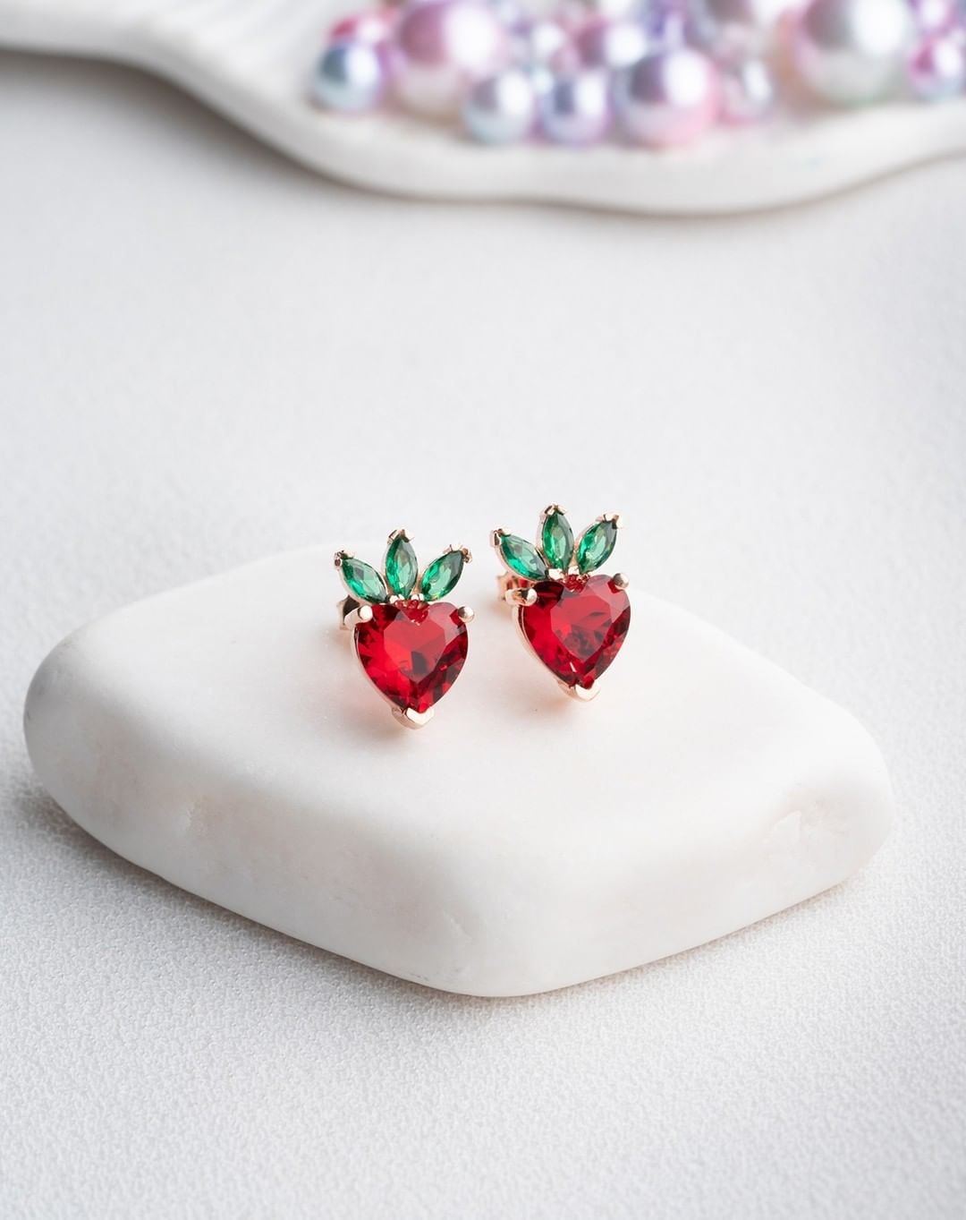 Strawberry Shape Red Heart Cut Cubic Zirconia Solitaire Earrings For Women | Birthday Gift For Teenage Girl | Promise Gift Earring For Love