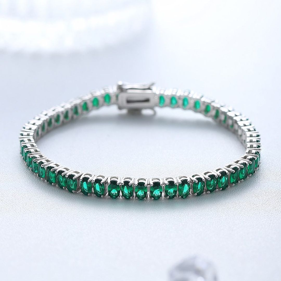 Green Oval Brilliant Cut Signity Diamond Tennis Bracelet For Women | Prong Set Cubic Zirconia Diamond Tennis Bracelet | Gift For Her