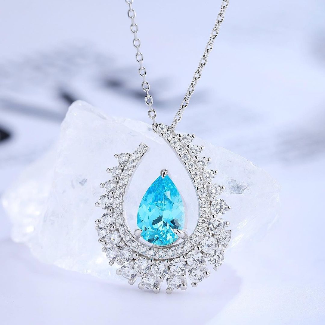 2.80Ct Aquamarine Color Pear Cut Solitaire Pendant | Party Wear Pendant | Designer Pendant For Women | High Quality Pendant