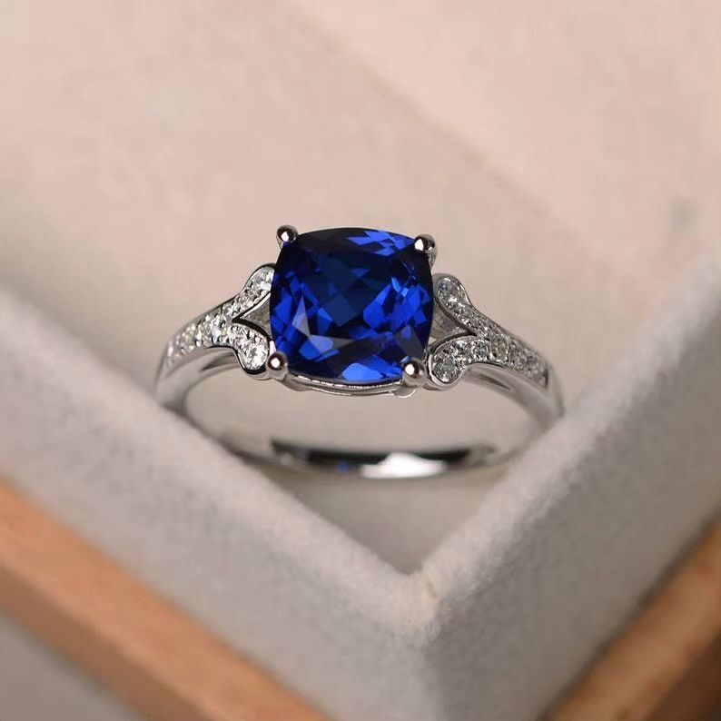 2.8CT Blue Cushion Cut Solitaire Ring | Split Shank Ring | Gift For Women | Wedding Ring For Bridal