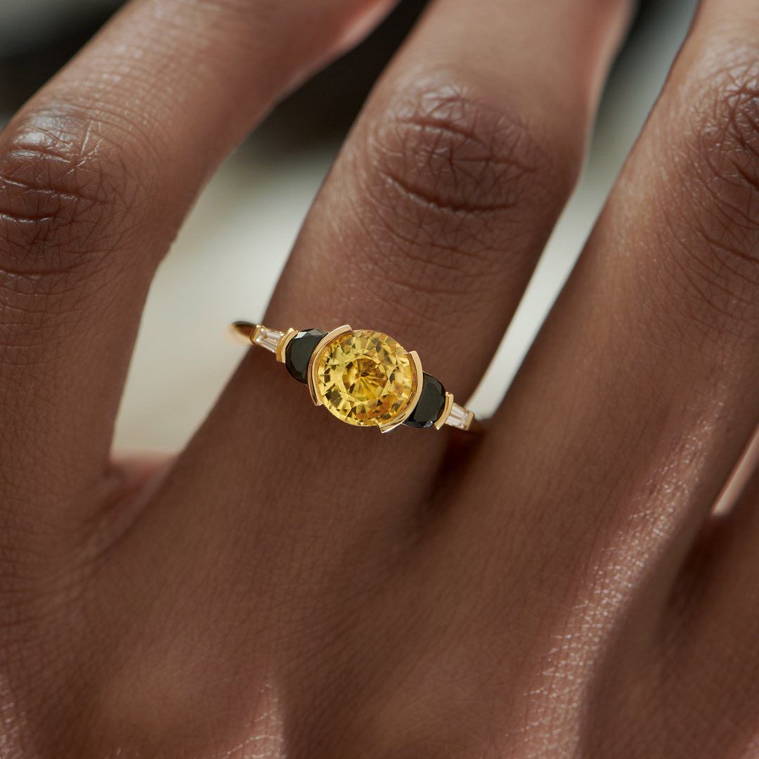 2.60Ct Golden Yellow Round Cut Half Bezel Ring | Birthday Gift Ring For Women | Ice Crushed Ring