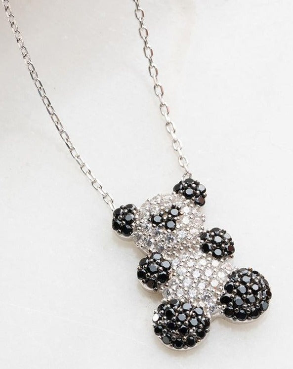 Panda Shape 3.50Ct White And Black Round Cut Cluster Pendant | Birthday Gift Pendant | Everyday Wear Pendant | Fashion Jewelry
