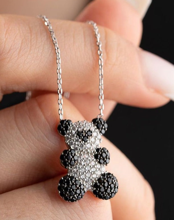 Panda Shape 3.50Ct White And Black Round Cut Cluster Pendant | Birthday Gift Pendant | Everyday Wear Pendant | Fashion Jewelry