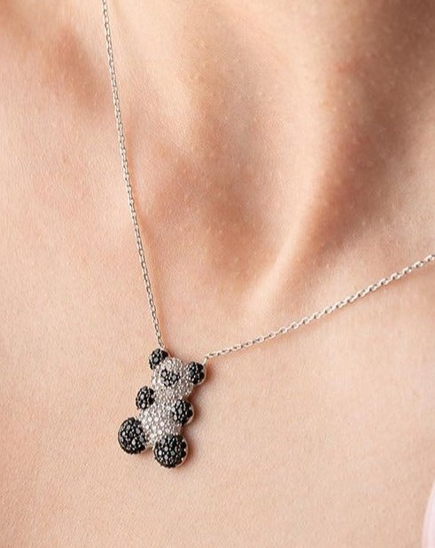 Panda Shape 3.50Ct White And Black Round Cut Cluster Pendant | Birthday Gift Pendant | Everyday Wear Pendant | Fashion Jewelry