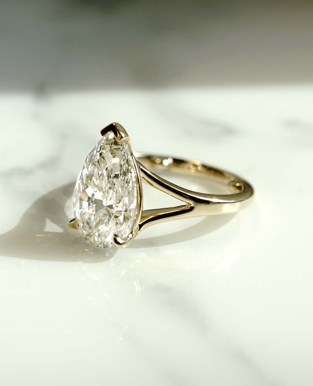 2.5Ct White Pear Cut Solitaire Ring | Split Shank Ring For Women | Delicate Solo Diamond Ring | Tear Drop Ring