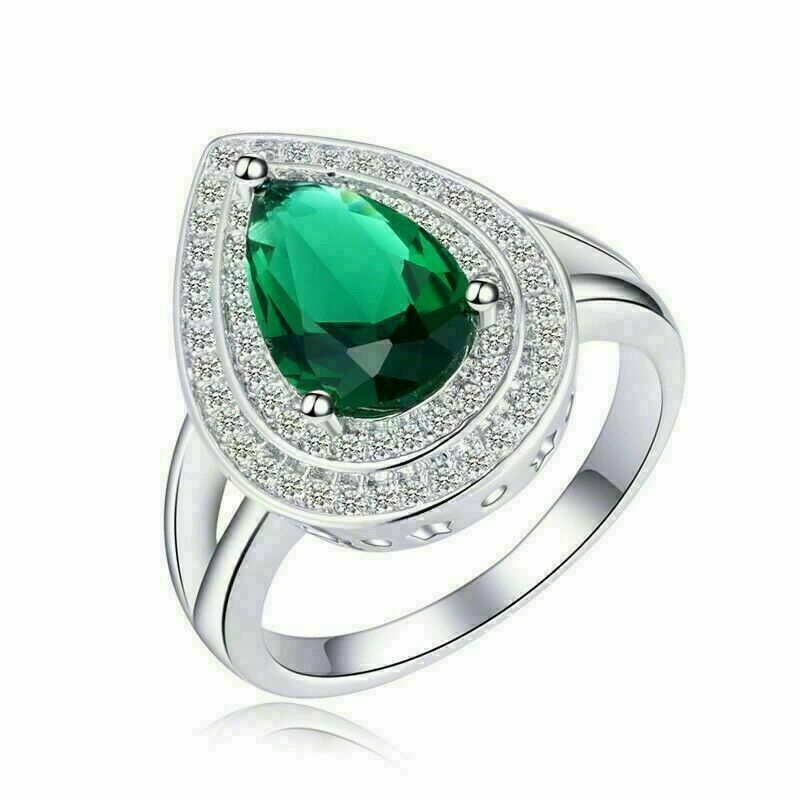 3.10Ct Green Pear Cut Double Halo Ring | Party Wear Ring | Special Occasion For Her