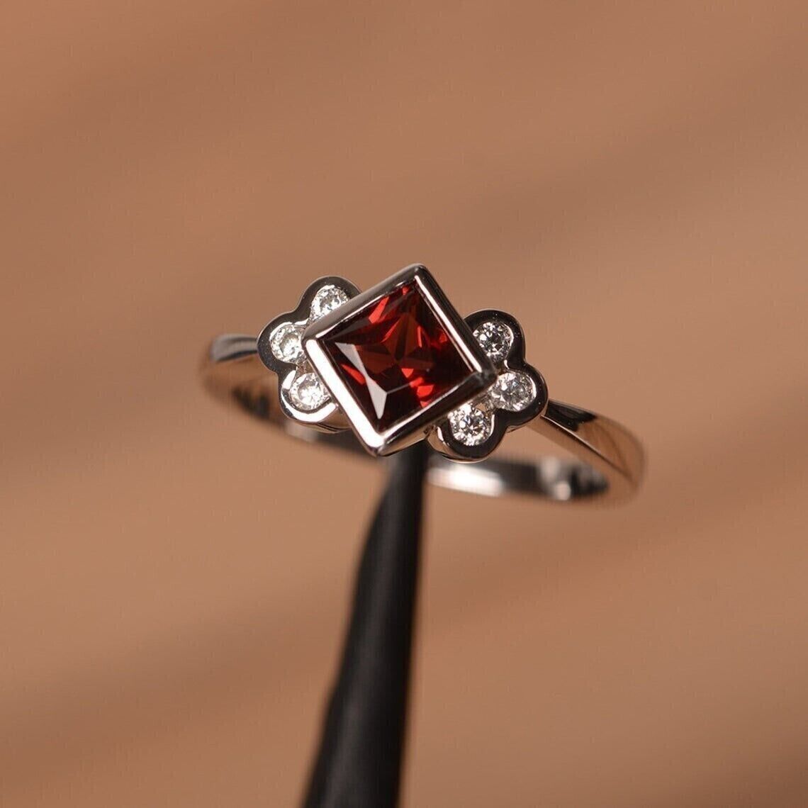 2.30Ct Red Princess Cut Bezel Ring | Proposal Ring | Daily Wear Ring | Classic Ring