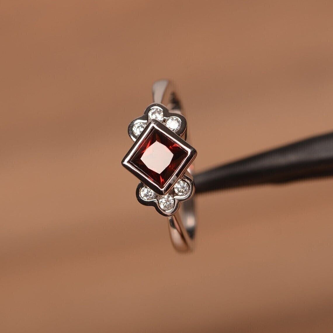 2.30Ct Red Princess Cut Bezel Ring | Proposal Ring | Daily Wear Ring | Classic Ring