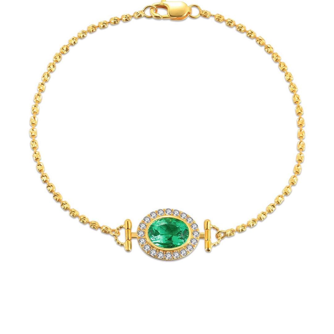 Green Oval Brilliant Cut Signity Diamond Bezel Bracelet | Ball Chain Bracelet For Women | Special Occasion Bracelet For Her