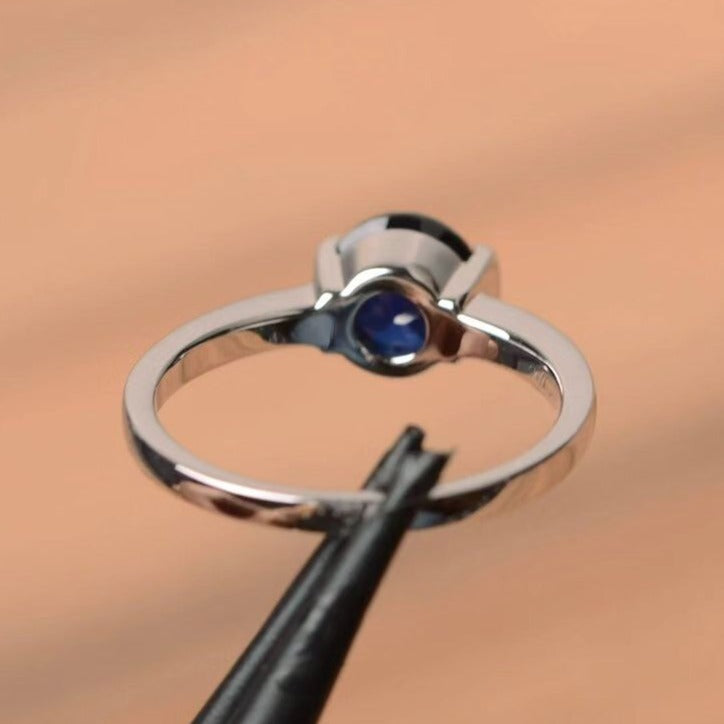 2.6Ct Blue Round Cut Bar Set Ring | Proposal Ring For Fiancee | Delicate Solo Diamond Ring | Everyday Jewelry