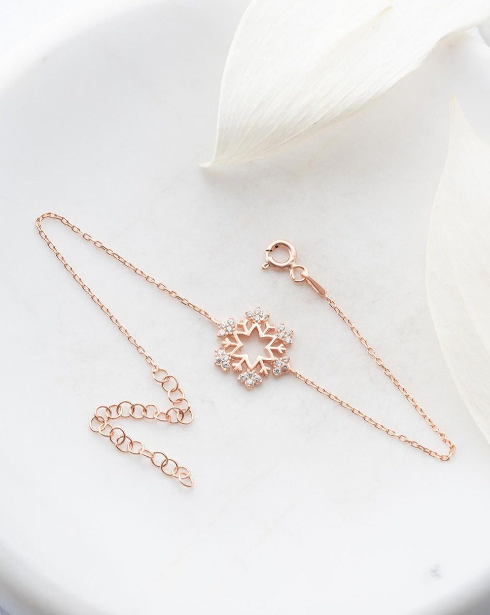 White Round Brilliant Cut Signity Diamond Snowflake Bracelet For Women | Bridesmaid Gift | Tiny Bracelet For Her | Delicate Bracelet