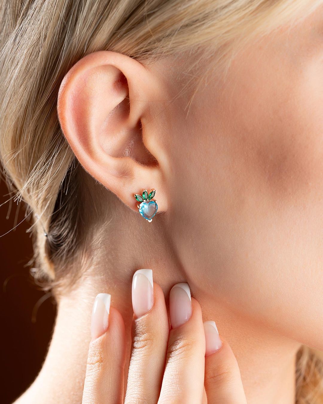 Aquamarine Heart Cut Cubic Zirconia Solitaire Stud Earring For Her | Strawberry Shape Stud Earring | Birthstone Gift Earring For Girl