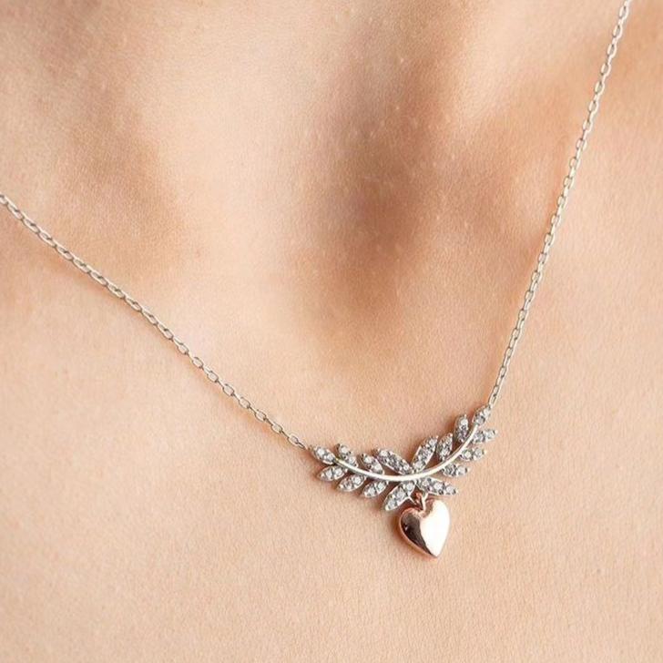 Leafy Heart Drop Shape 2.10Ct White Round Cut Prong Pendant | Birthday Gift Pendant | Women Jewelry | Handmade Pendant For Women | Jewelry Collection