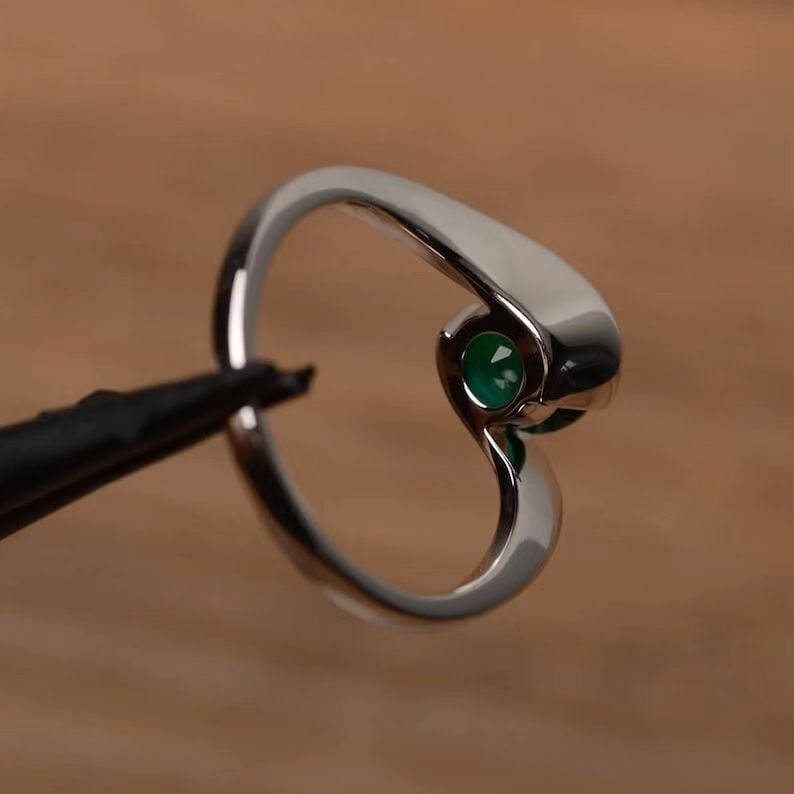 2.5Ct Green Round Cut Tension Ring | Promise Ring For Her | Delicate Solo Diamond Ring | Personalized Gift