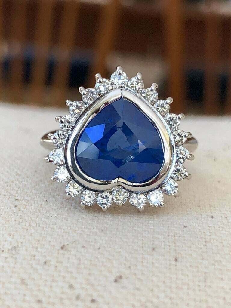 2.88Ct Blue Heart Cut Bezel Ring | Perfect Party Wear Ring For Women | Special Occasion