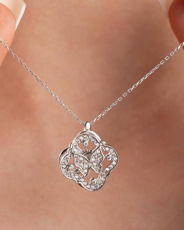 Rotating Butterfly Shape 2.80Ct White Round Cut Cluster Pendant | Birthday Gift Pendant | Surprise Gift Pendant For Women | Fashion Jewelry