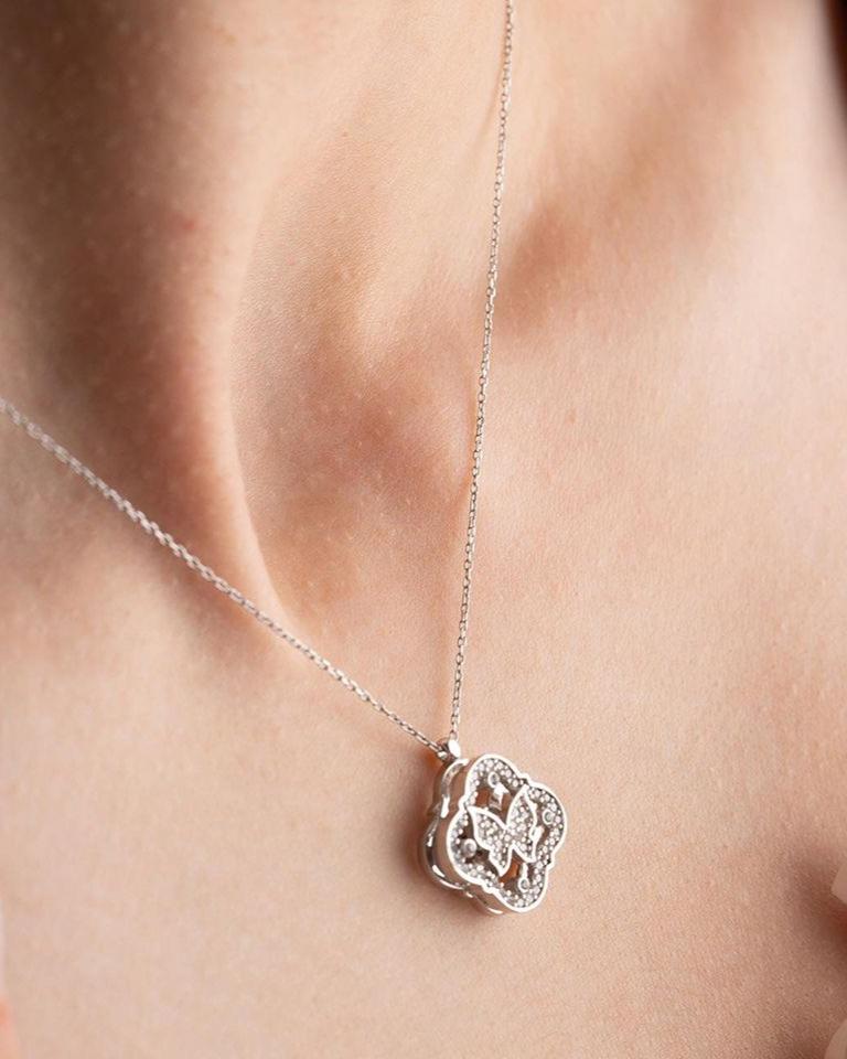Rotating Butterfly Shape 2.80Ct White Round Cut Cluster Pendant | Birthday Gift Pendant | Surprise Gift Pendant For Women | Fashion Jewelry