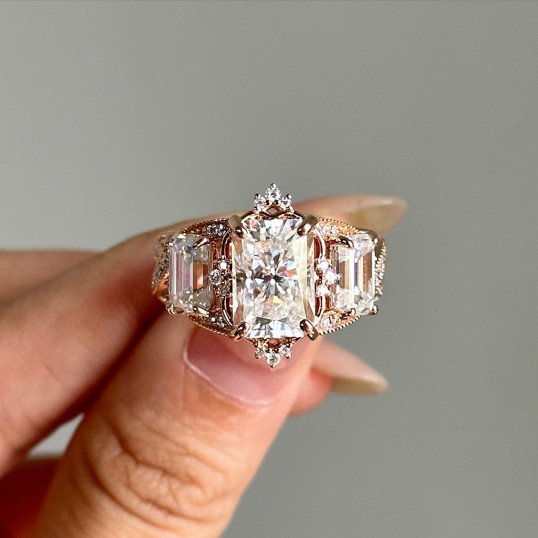 2.5Ct White Radiant Cut Three Stone Ring | Engagement Ring | Promise Ring | Gift For Her