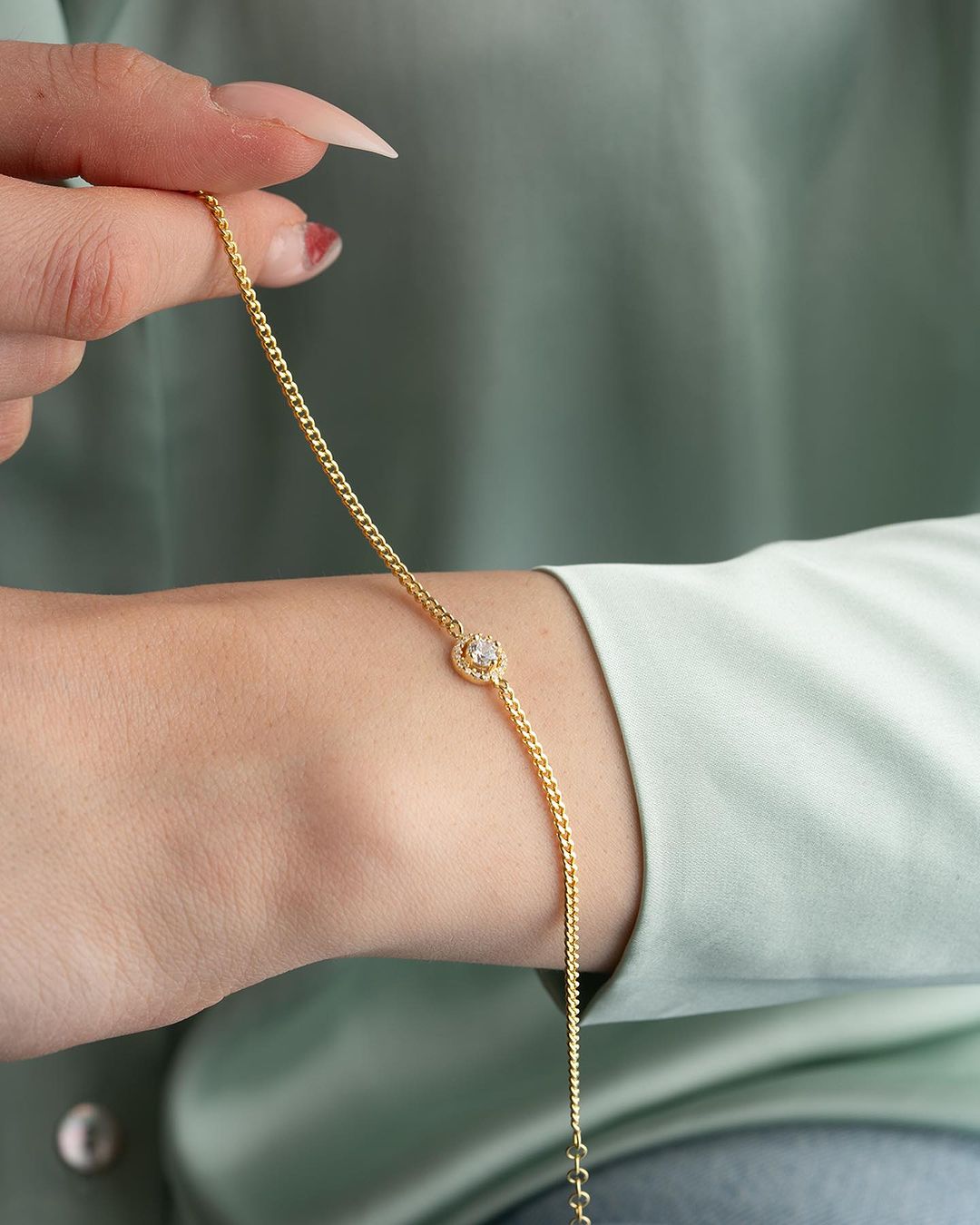 White Round Brilliant Cut Signity Diamond Halo Bracelet | Curb Chain Bracelet For Her | Birthday Gift For Sister