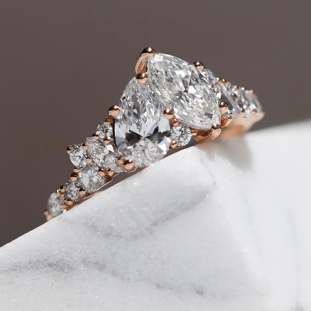 2.8Ct White Pear & Marquise Cut Two Stone Ring | Anniversary Gift Ring | Promise Ring | Bridal Ring
