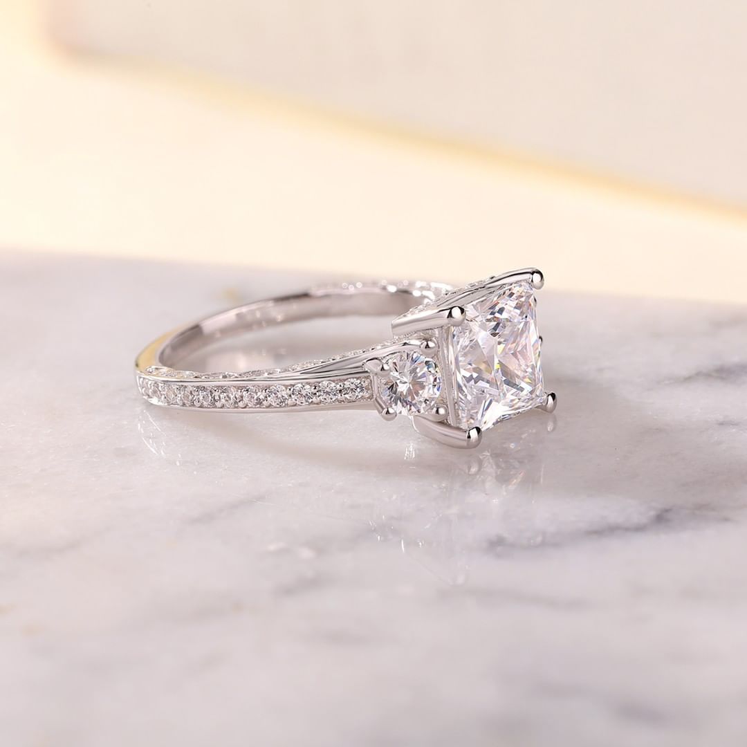 2.5Ct White Princess Cut Three Stone Ring | Proposal Ring For Girlfriend | Customize Ring | Thank You Gift Ring