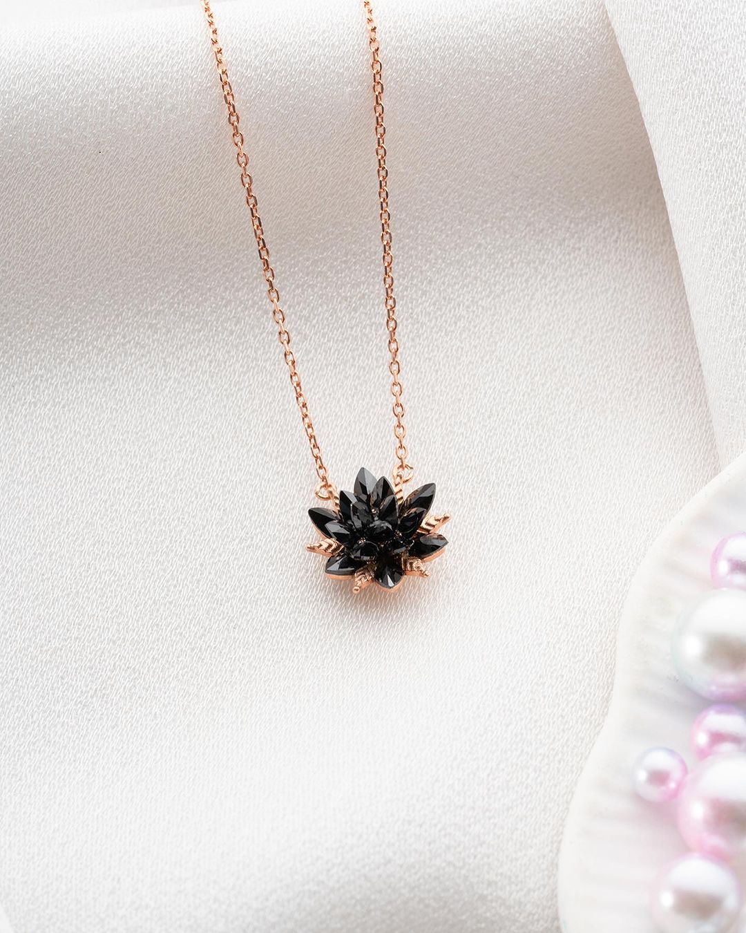 Lotus Flower Shape 3.30Ct Black Pear Cut Cluster Pendant | Party Wear Pendant For Women | Fashion Jewelry | Stylish Pendant