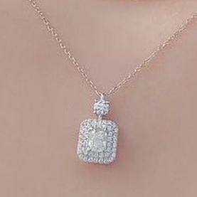 2.88Ct White Cushion Cut Double Halo Pendant | Engagement Gift Pendant For Fiancée | Bridal Jewelry | Designer Jewelry Piece | Stylish Pendant