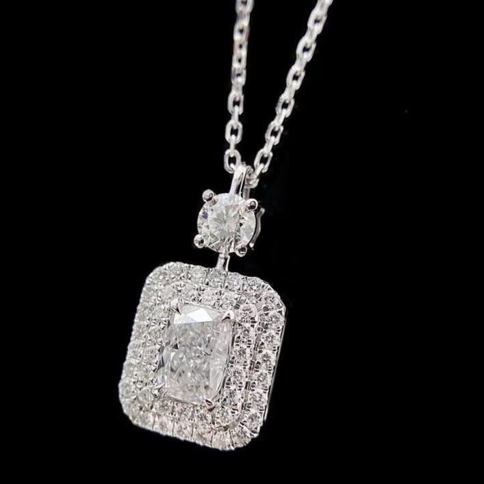 2.88Ct White Cushion Cut Double Halo Pendant | Engagement Gift Pendant For Fiancée | Bridal Jewelry | Designer Jewelry Piece | Stylish Pendant