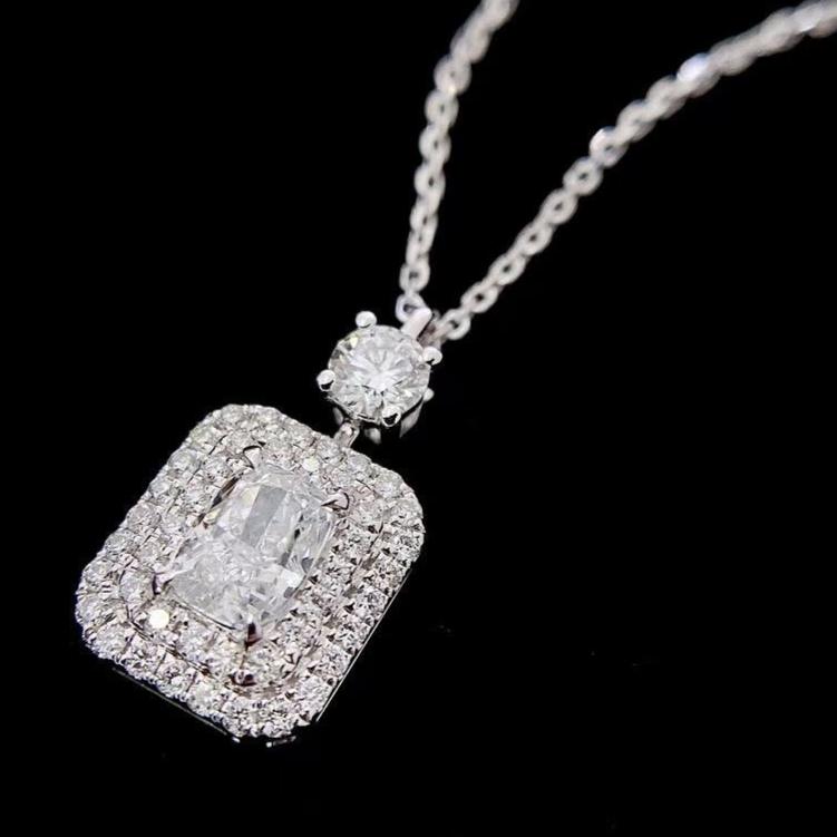 2.88Ct White Cushion Cut Double Halo Pendant | Engagement Gift Pendant For Fiancée | Bridal Jewelry | Designer Jewelry Piece | Stylish Pendant