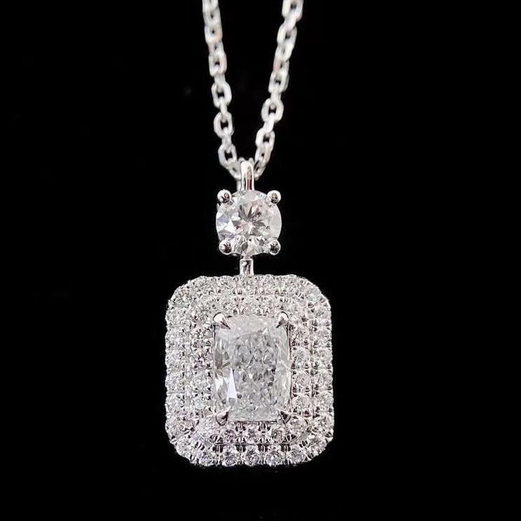 2.88Ct White Cushion Cut Double Halo Pendant | Engagement Gift Pendant For Fiancée | Bridal Jewelry | Designer Jewelry Piece | Stylish Pendant
