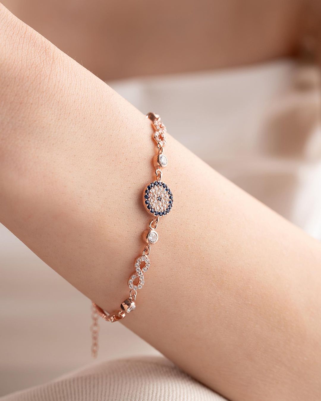 Blue And White Round Brilliant Cut Signity Diamond Cluster Bracelet For Women | Double Infinity Bracelet | Designer Bracelet For Her
