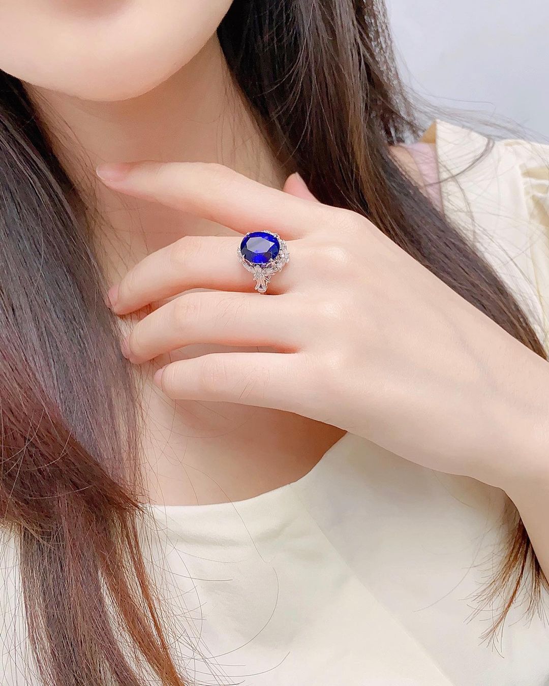 3.2CT Blue Oval Cut Halo Ring | Party Wear Ring For Women | Fashion Jewelry | Gift For Her