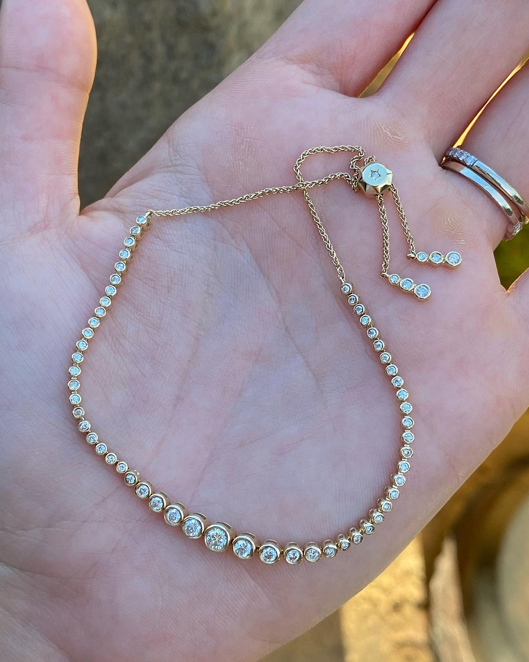 White Round Brilliant Cut Signity Diamond Bezel Set Bracelet | Adjustable Bracelet For Her | Designer Adjustable Bracelet