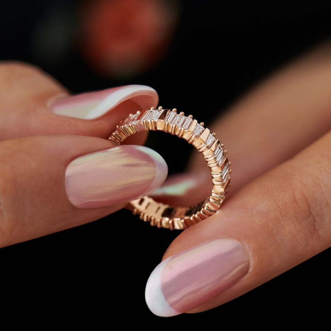 1.2Ct White Baguette and Tapered Baguette Cut Prong Band | Minimalist Band |Promise Band| Designer Band