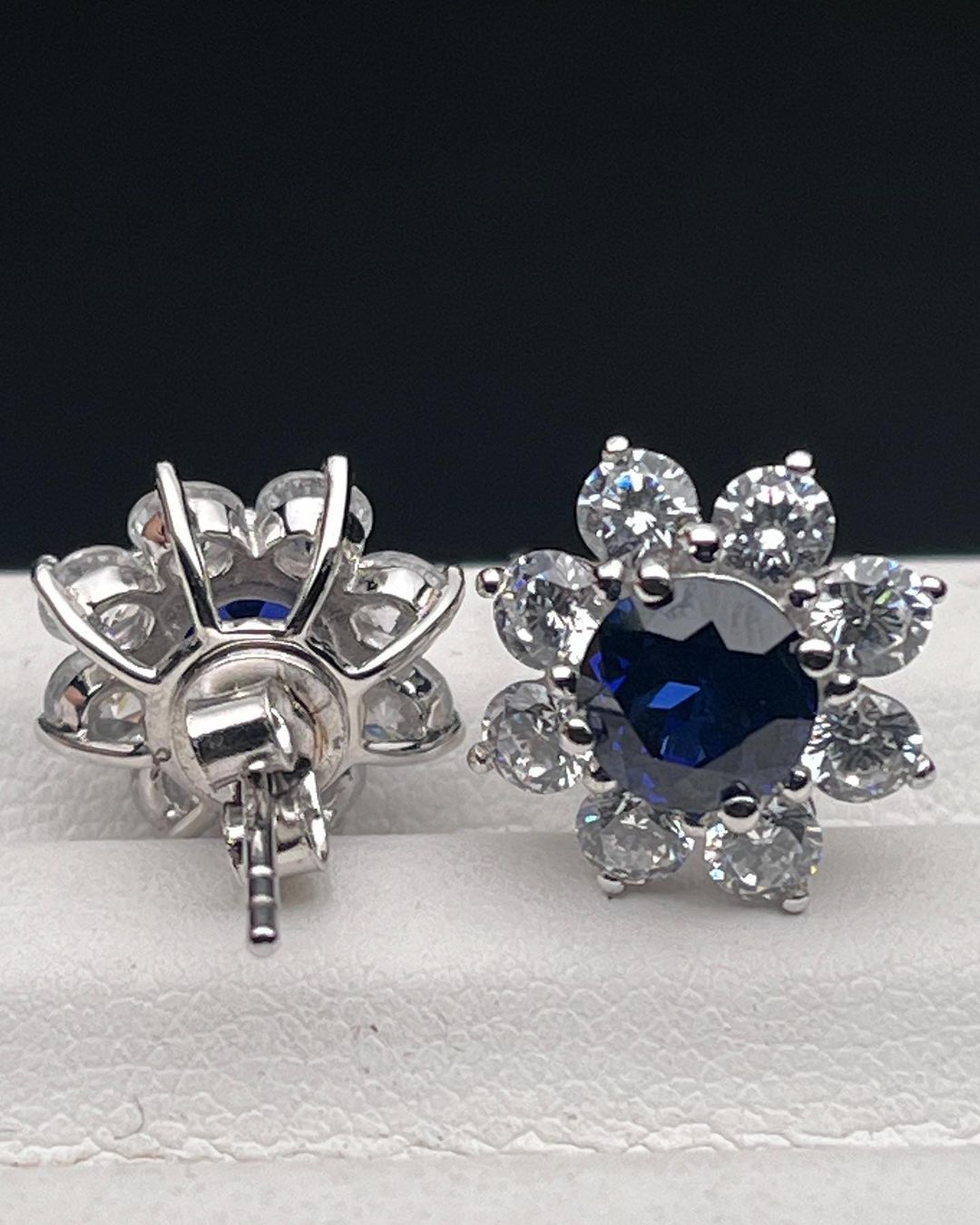 Blue Round Cut Cubic Zirconia Halo Earrings For Her | Wedding Earring Gift For Bridal | Perfect Gift for Special Occasions