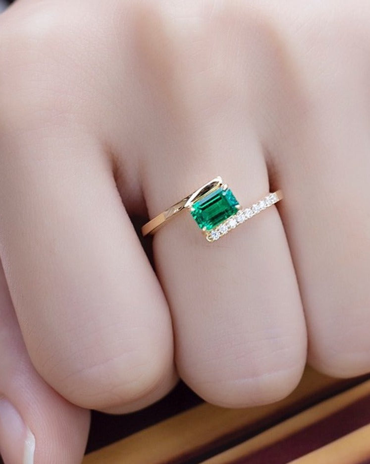 2.2Ct Green Emerald Cut Tension Ring | Engagement Ring For Her | Promise Ring | Special Occasion Ring