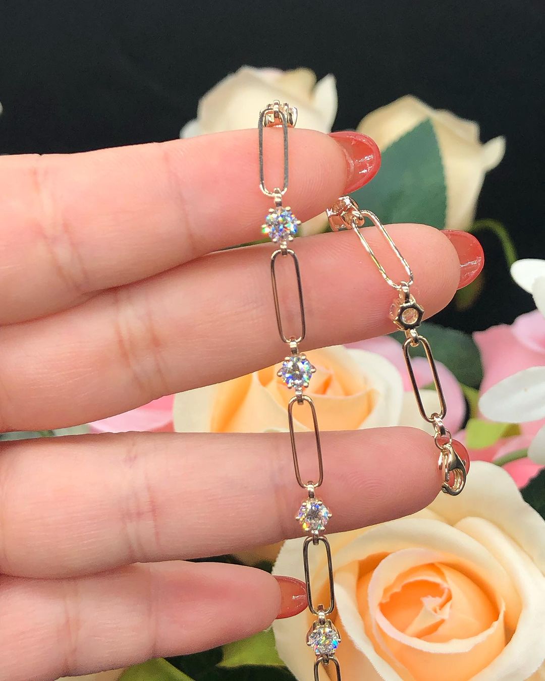 White Round Brilliant Cut Signity Diamond Prong Set Bracelet For Women | Paper Clip Bracelet For Her | Teenage Girl Gift Bracelet