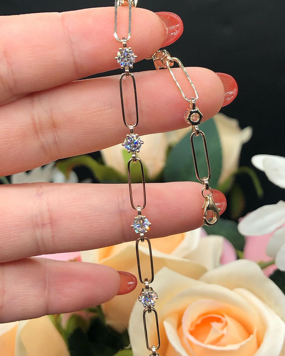 White Round Brilliant Cut Signity Diamond Prong Set Bracelet For Women | Paper Clip Bracelet For Her | Teenage Girl Gift Bracelet