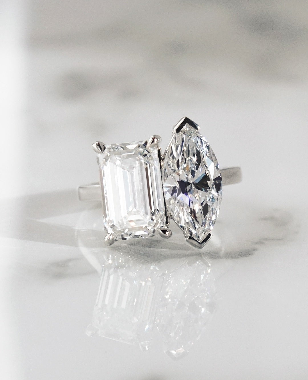 2.5Ct White Marquise And Emerald Cut Two Stone Ring | Birthday Gift Ring For Mother | Toi Et Moi Ring For Her | Classic Design Ring