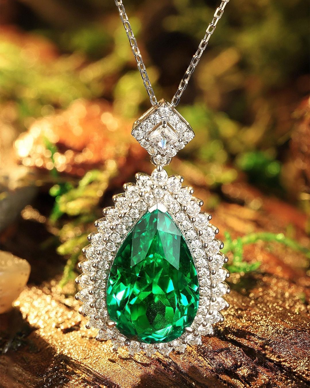 3.50Ct Green Pear Cut Double Halo Pendant | Party Wear Pendant | Wedding Gift Pendant For Bridal | Bride To Be | Sentimental Gift Pendant