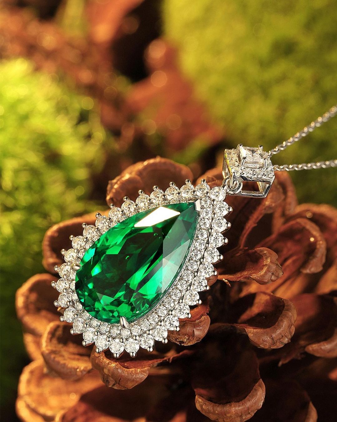 3.50Ct Green Pear Cut Double Halo Pendant | Party Wear Pendant | Wedding Gift Pendant For Bridal | Bride To Be | Sentimental Gift Pendant