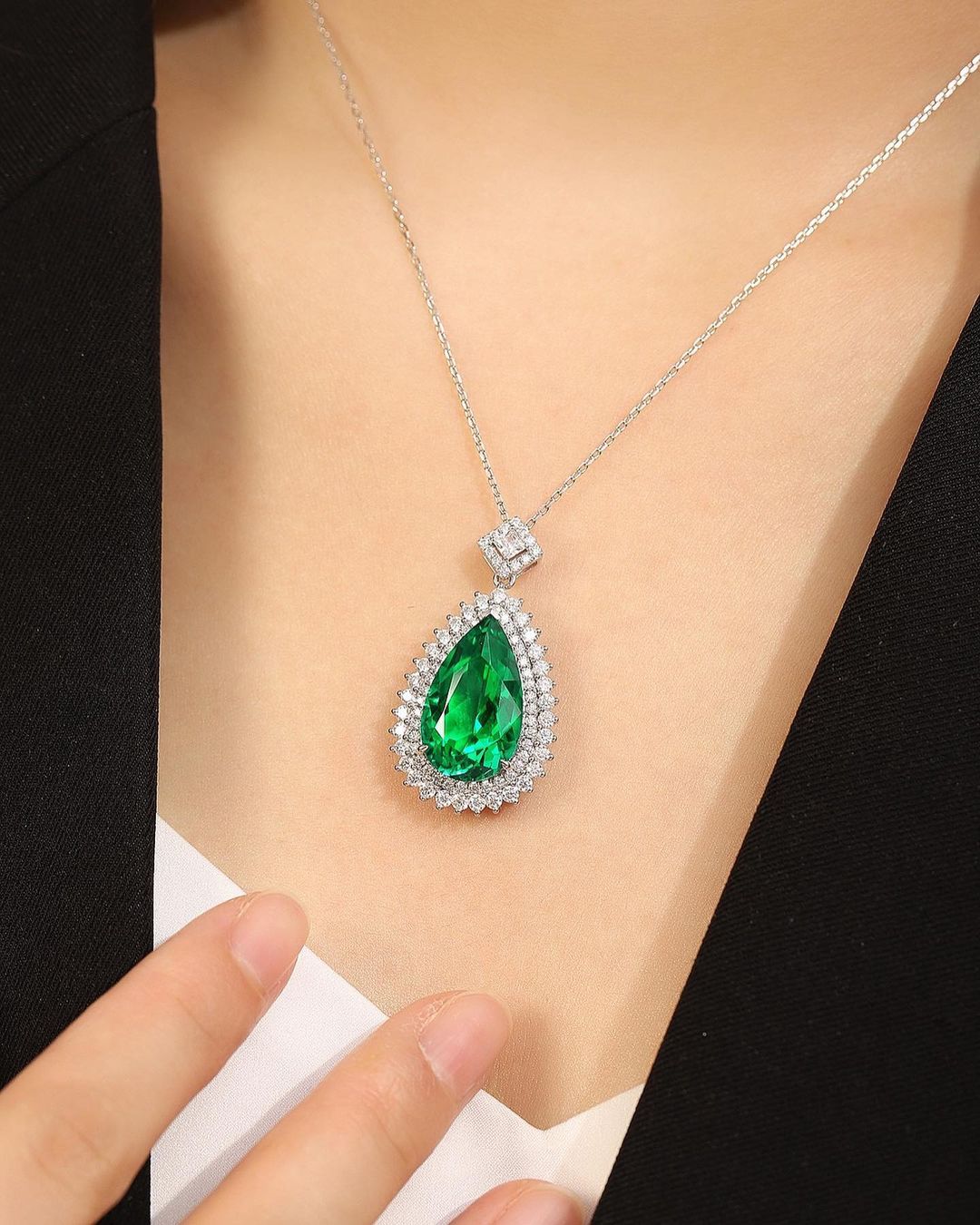 3.50Ct Green Pear Cut Double Halo Pendant | Party Wear Pendant | Wedding Gift Pendant For Bridal | Bride To Be | Sentimental Gift Pendant