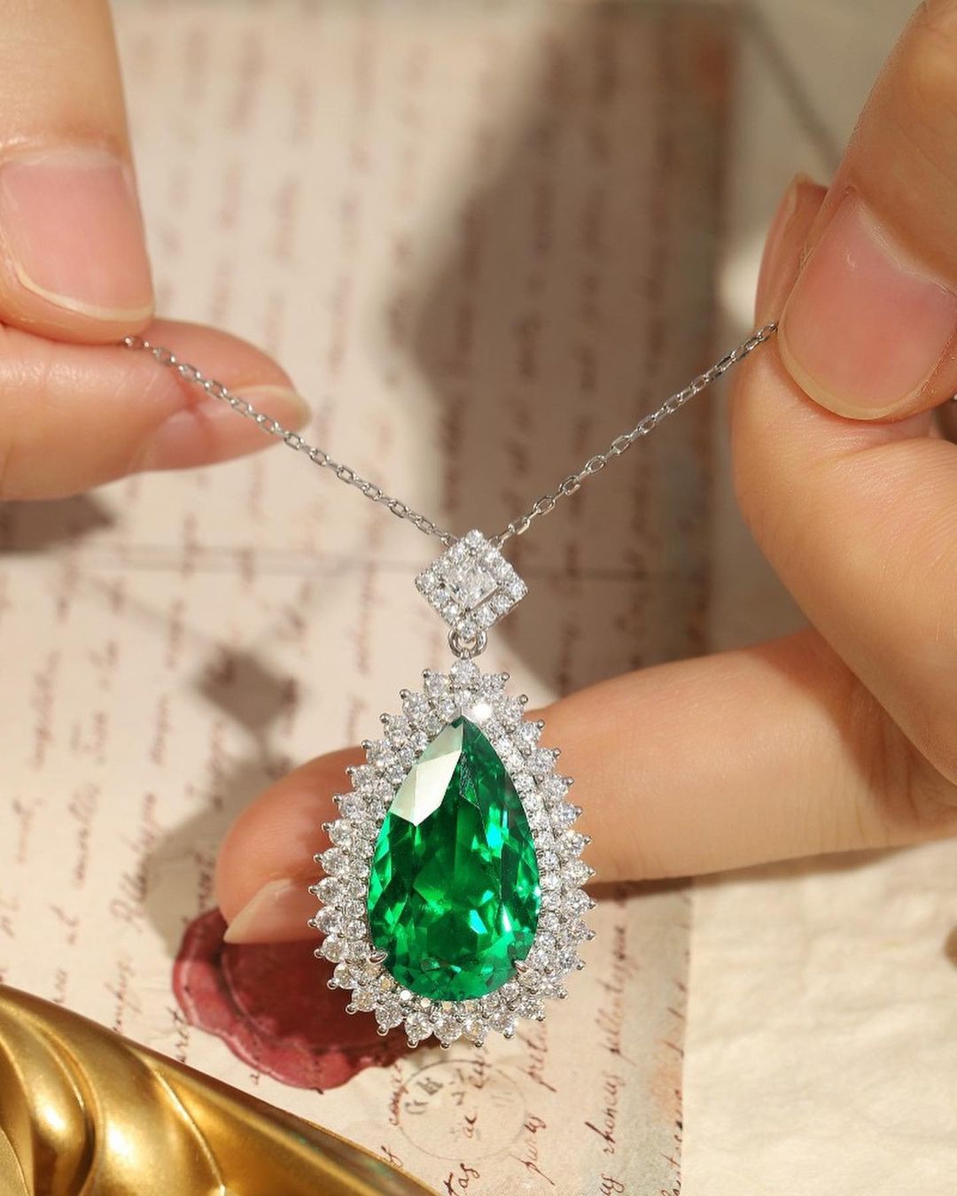 3.50Ct Green Pear Cut Double Halo Pendant | Party Wear Pendant | Wedding Gift Pendant For Bridal | Bride To Be | Sentimental Gift Pendant